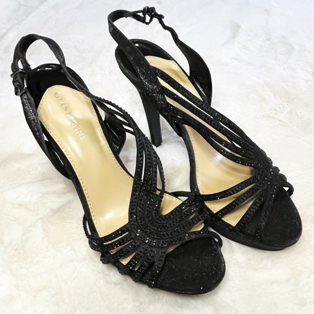 Gianni Bini Black Sparkly Embellished Formal Prom Heels Size 9‎